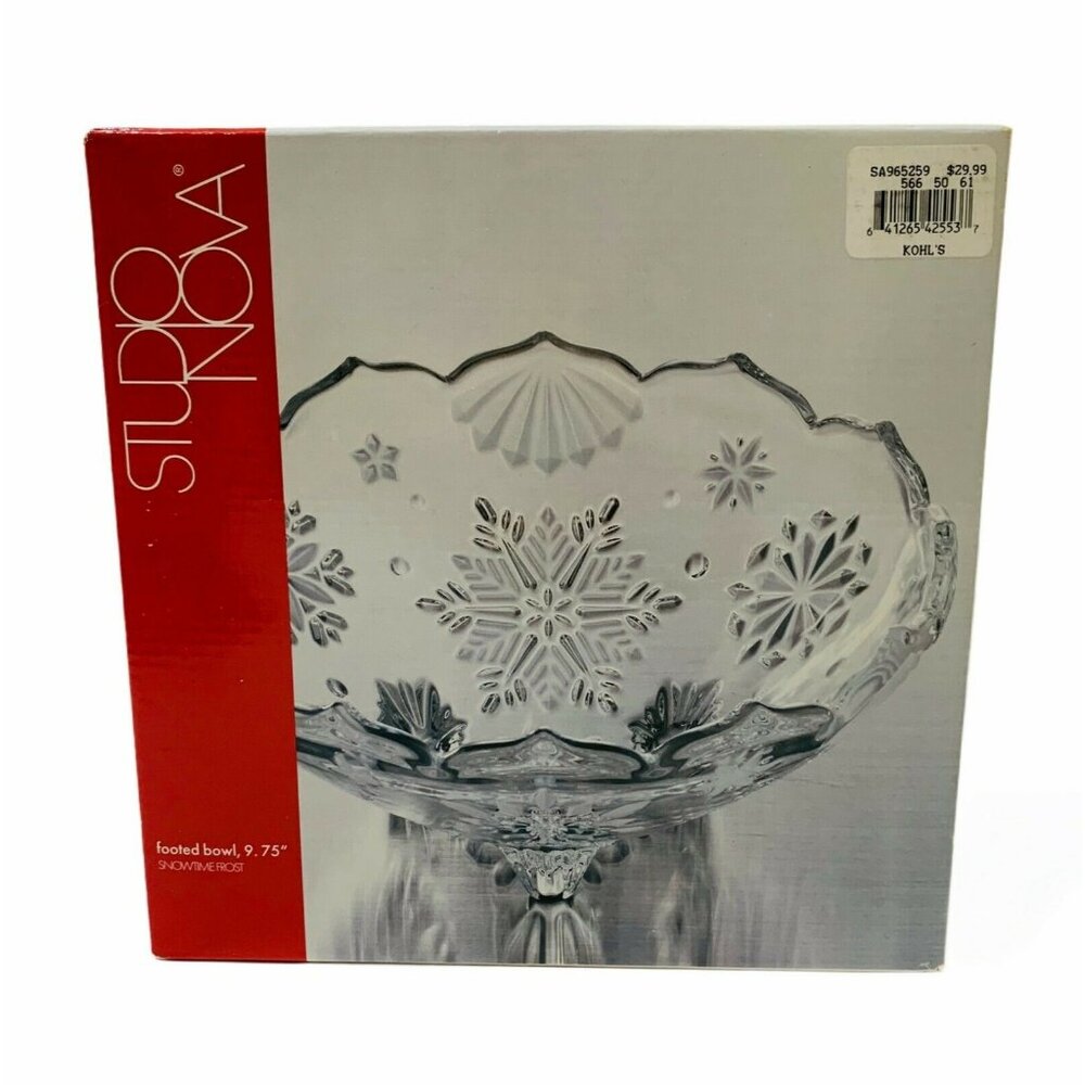 Studio Nova Snowtime Frost Footed Bowl 9.75" Holiday Christmas New In Box